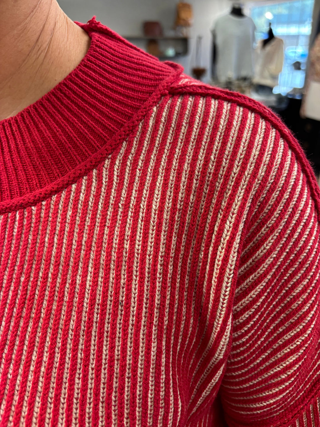 Double Take Exposed Seam Two Tone Sweater-Tops-Zenana-Evergreen Boutique, Women’s Fashion Boutique in Santa Claus, Indiana