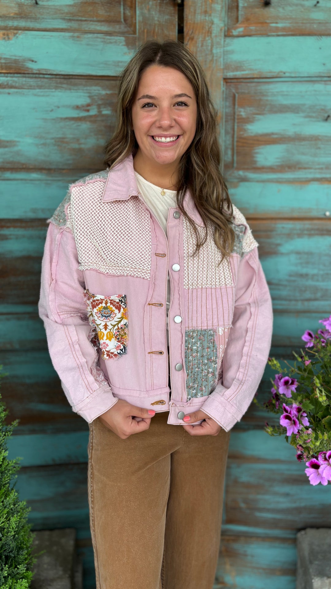 Adore You Patchwork Jacket-Jackets-POL-Evergreen Boutique, Women’s Fashion Boutique in Santa Claus, Indiana