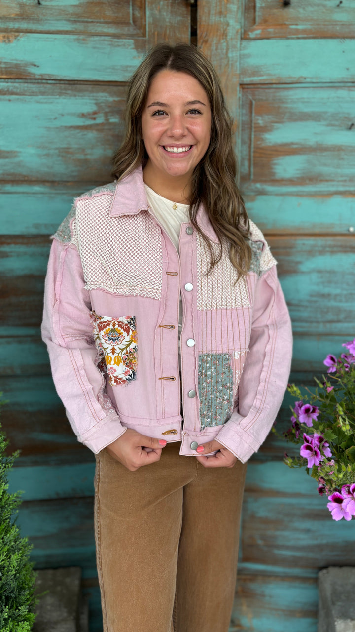 Adore You Patchwork Jacket-Jackets-POL-Evergreen Boutique, Women’s Fashion Boutique in Santa Claus, Indiana