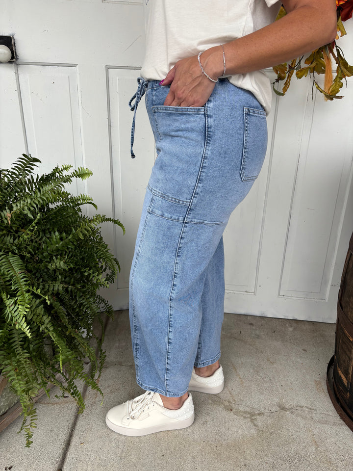 Deja Vu Barrel Jeans-Bottoms-Kentce-Evergreen Boutique, Women’s Fashion Boutique in Santa Claus, Indiana