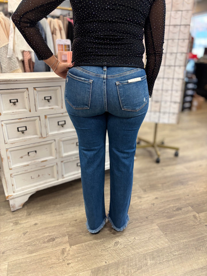 Risen Mid Rise Ankle Straight Jeans