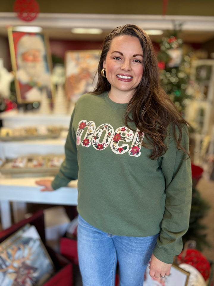 Noel Faux Yarn Graphic Holiday Sweatshirt-Tops-LICT Apparel-Evergreen Boutique, Women’s Fashion Boutique in Santa Claus, Indiana