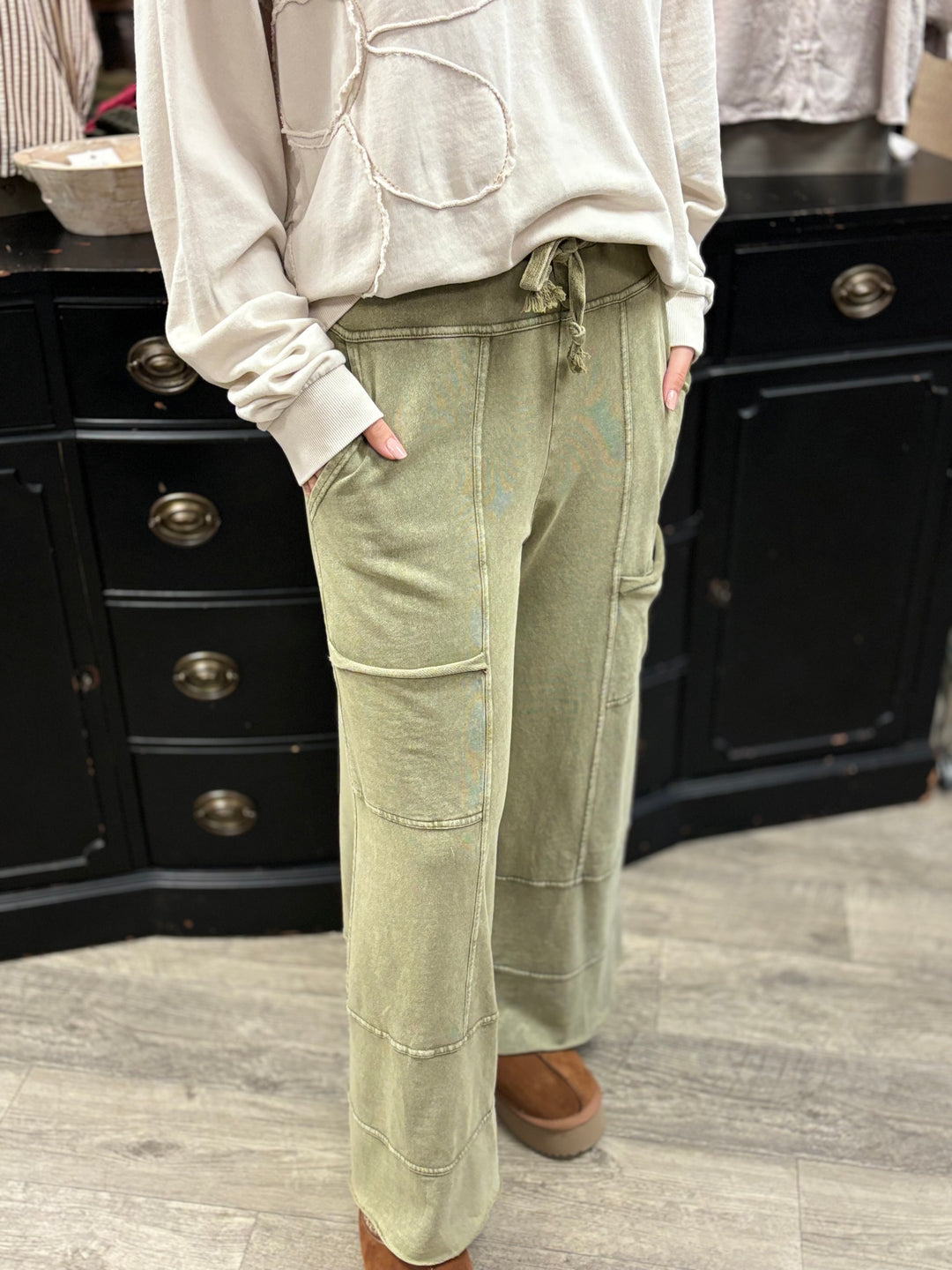 Mineral Wash Patch Terry Pants