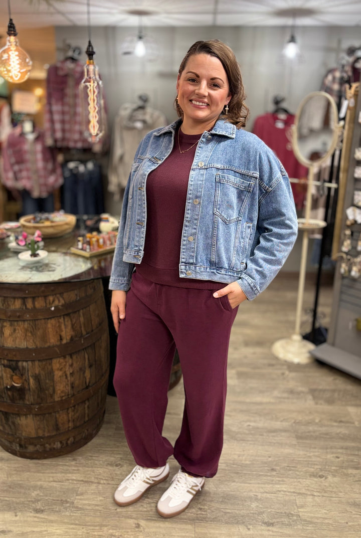 Dark Cherry Lounge Pants-Bottoms-HYFVE-Evergreen Boutique, Women’s Fashion Boutique in Santa Claus, Indiana