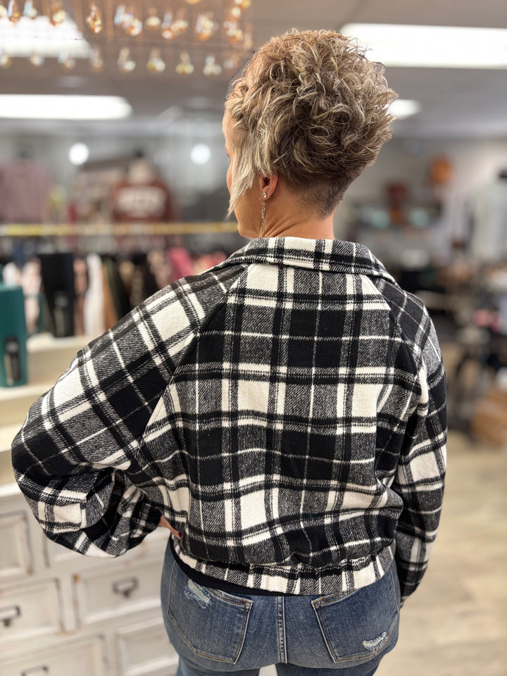 Plaid Mode Zip-Up Jacket-Tops-HYFVE-Evergreen Boutique, Women’s Fashion Boutique in Santa Claus, Indiana
