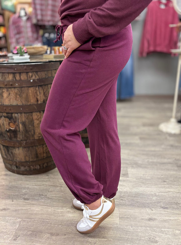 Dark Cherry Lounge Pants-Bottoms-HYFVE-Evergreen Boutique, Women’s Fashion Boutique in Santa Claus, Indiana