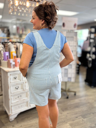 The Darling Stripe Short Bib Overalls