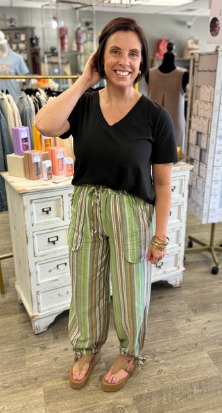 Green With Envy Striped Pants