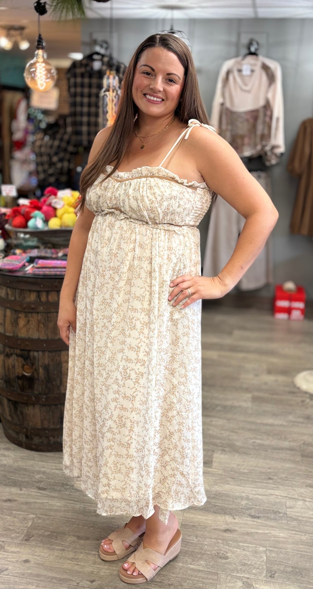 Garden Floral Chiffon Midi Dress-Dresses-Davi & Dani-Evergreen Boutique, Women’s Fashion Boutique in Santa Claus, Indiana