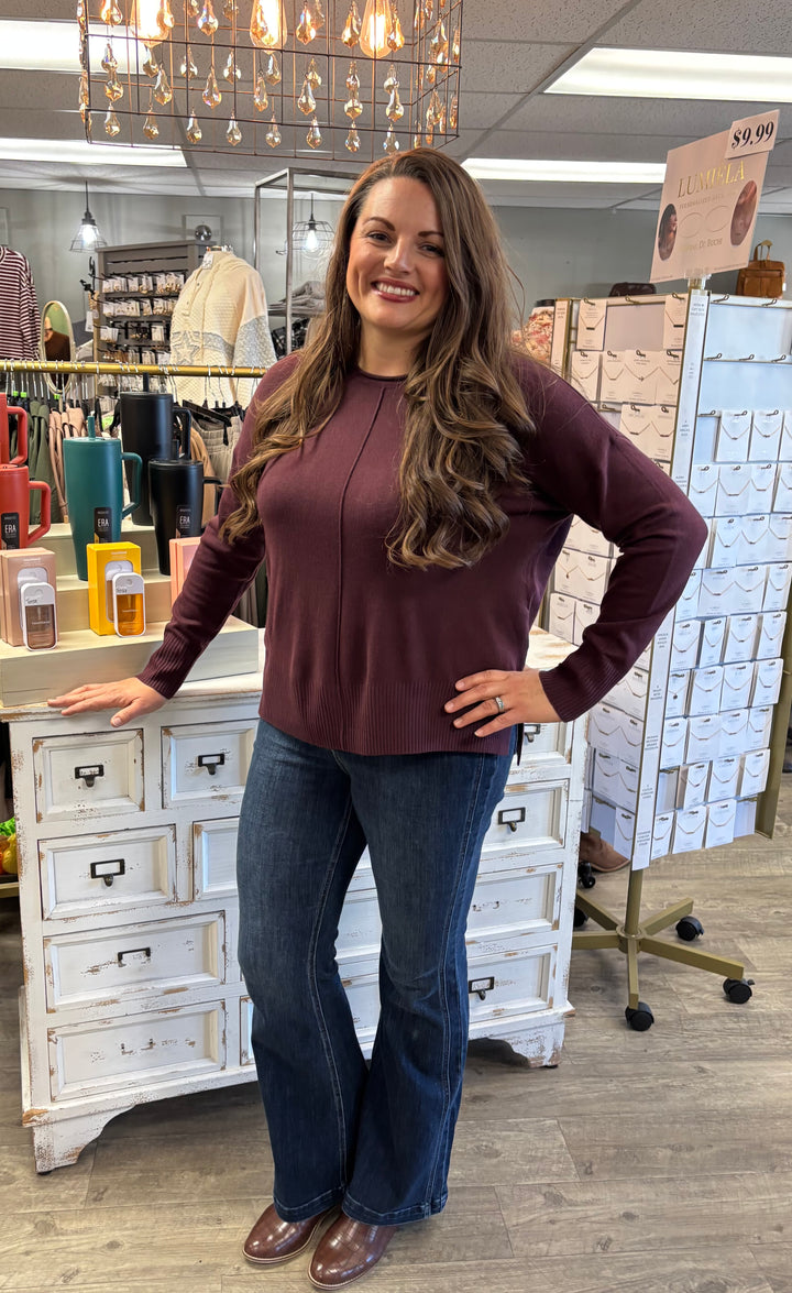 The Sugarplum Drop Shoulder Sweater-Tops-HYFVE-Evergreen Boutique, Women’s Fashion Boutique in Santa Claus, Indiana