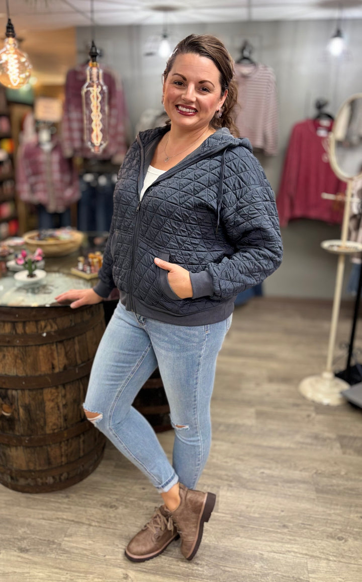 The Quinn Quilted Zip-Up Hooded Jacket-Tops-Staccato-Evergreen Boutique, Women’s Fashion Boutique in Santa Claus, Indiana