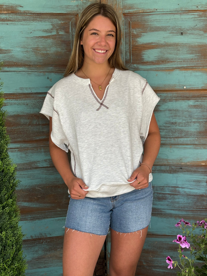 Cherri French Terry Top-Short Sleeves-Bucketlist-Evergreen Boutique, Women’s Fashion Boutique in Santa Claus, Indiana