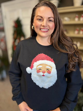 Faux Yarn Santa Graphic Crewneck-Tops-The Wild Navy Boutique-Evergreen Boutique, Women’s Fashion Boutique in Santa Claus, Indiana