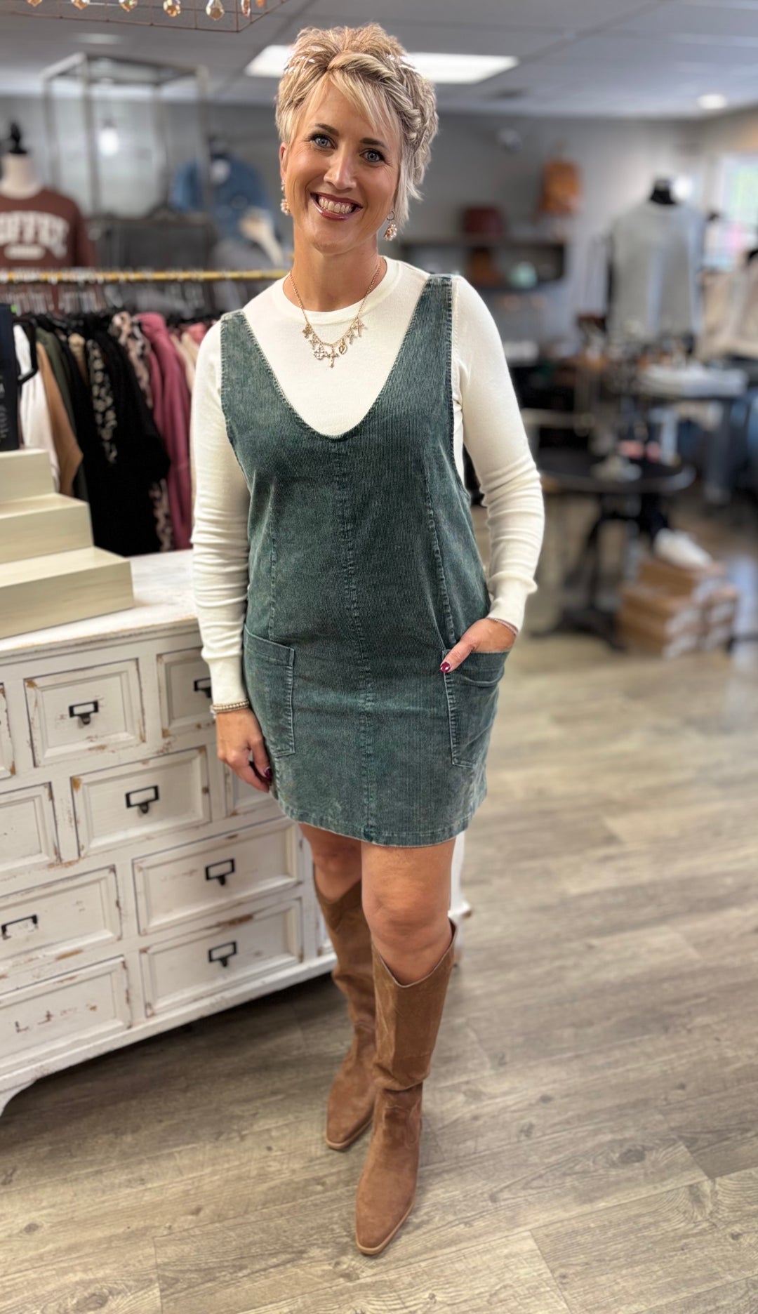 The Corinne Corduroy Dress-Dresses-Hem & Thread-Evergreen Boutique, Women’s Fashion Boutique in Santa Claus, Indiana