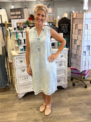 Darling Denim Henley Dress