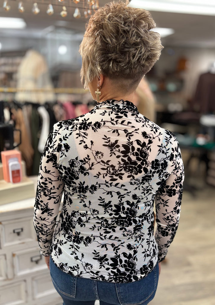 Floral Velvet Sheer Top-Tops-Zutter-Evergreen Boutique, Women’s Fashion Boutique in Santa Claus, Indiana