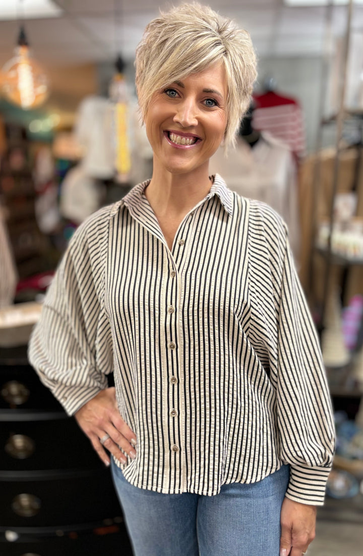 Evergreen Stripes Shirt-Tops-In February-Evergreen Boutique, Women’s Fashion Boutique in Santa Claus, Indiana