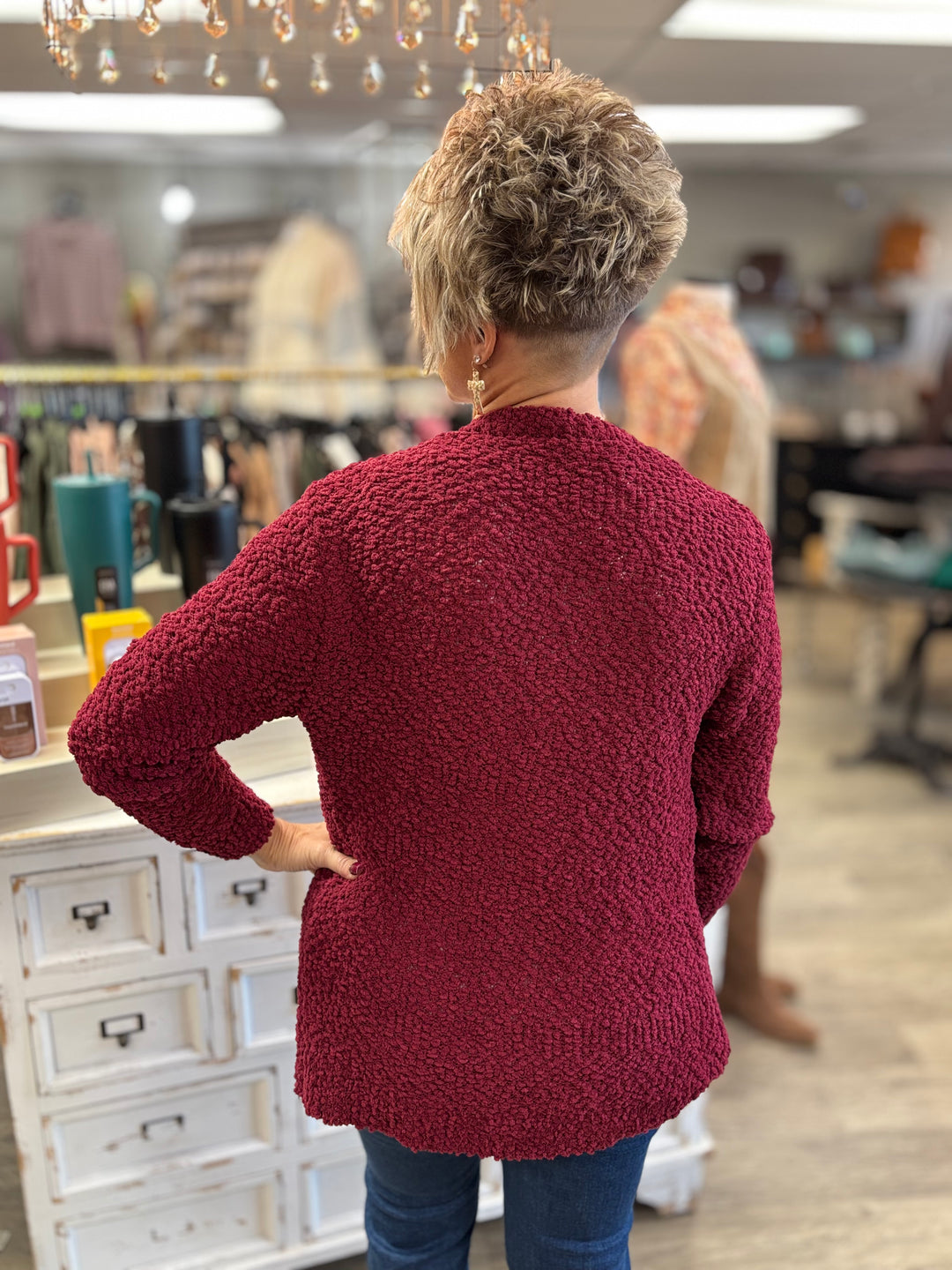 The Cleo Popcorn Sweater Cardigan-Tops-Zenana-Evergreen Boutique, Women’s Fashion Boutique in Santa Claus, Indiana