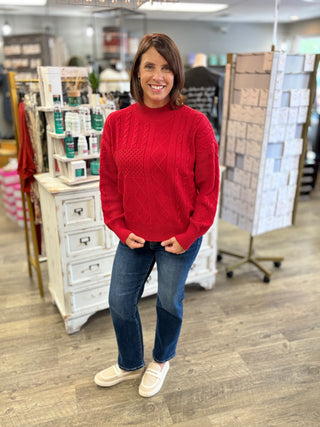 Mock Neck Cable Knit Pullover Sweater