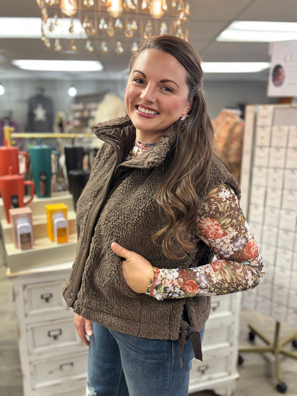 Tied & Toasty Sherpa Vest-Outerwear-Hyfve-Evergreen Boutique, Women’s Fashion Boutique in Santa Claus, Indiana