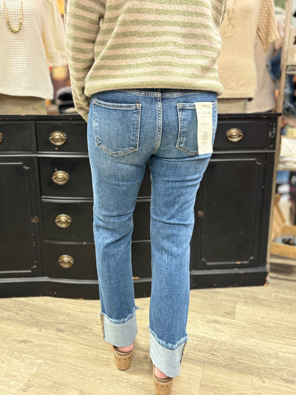 Risen High Rise Straight Cuffed Relaxed Jeans-Jeans-Risen-Evergreen Boutique, Women’s Fashion Boutique in Santa Claus, Indiana