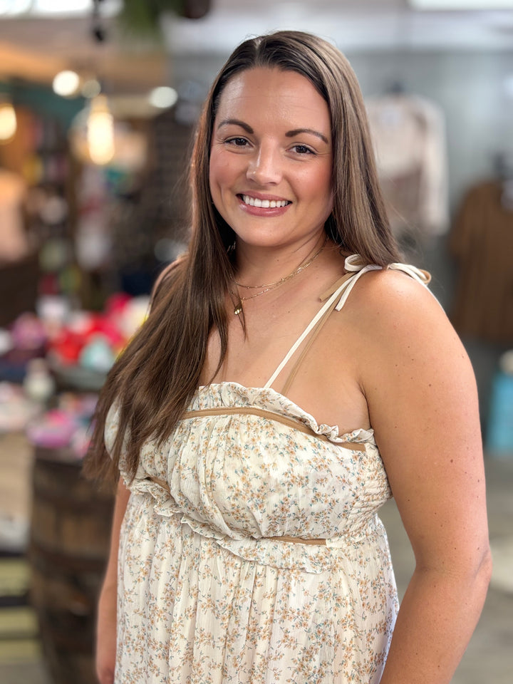 Garden Floral Chiffon Midi Dress-Dresses-Davi & Dani-Evergreen Boutique, Women’s Fashion Boutique in Santa Claus, Indiana