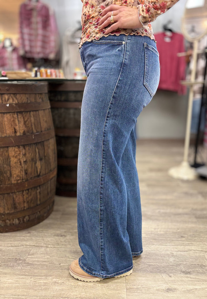 Anniewear Comfort Stretch Wide Leg Jeans-Denim-Anniewear-Evergreen Boutique, Women’s Fashion Boutique in Santa Claus, Indiana