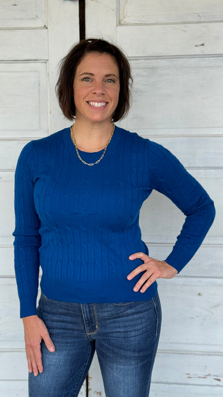 Cable Knit Sweater-Sweaters-Active Basic-Evergreen Boutique, Women’s Fashion Boutique in Santa Claus, Indiana