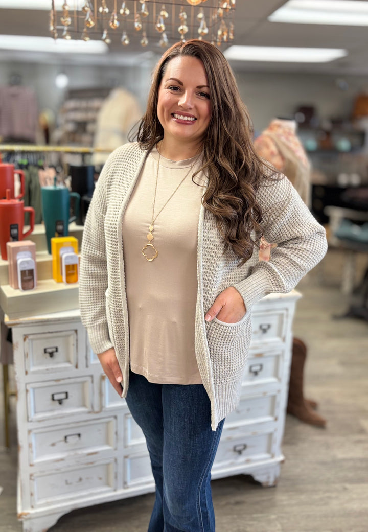 Isabella Waffle Knit Cardigan-Cardigans-Zenana-Evergreen Boutique, Women’s Fashion Boutique in Santa Claus, Indiana