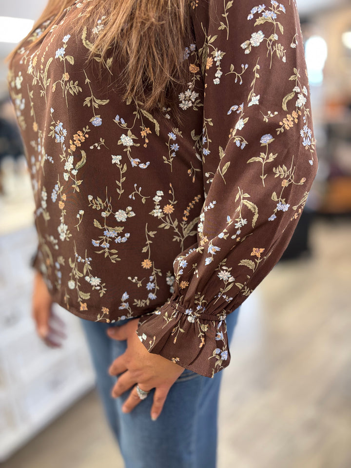 Brown Sugar Blooms Floral Top-Tops-Staccato-Evergreen Boutique, Women’s Fashion Boutique in Santa Claus, Indiana