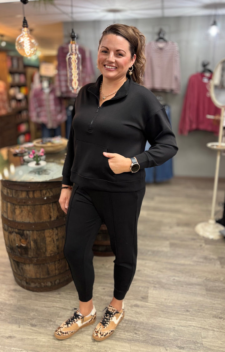 Zenana On Repeat Half Zip Scuba Pullover-Tops-Zenana-Evergreen Boutique, Women’s Fashion Boutique in Santa Claus, Indiana