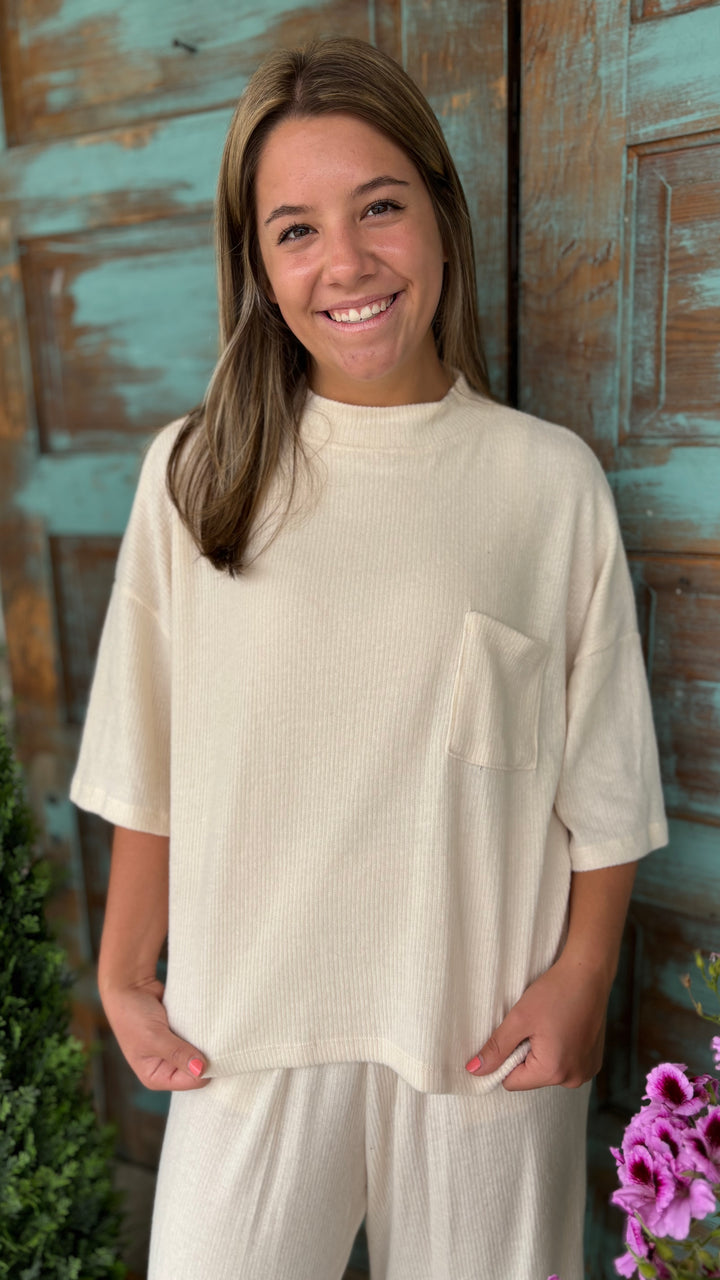 Blair Brushed Rib Pocket Top-Sweaters-P.S. Kate-Evergreen Boutique, Women’s Fashion Boutique in Santa Claus, Indiana