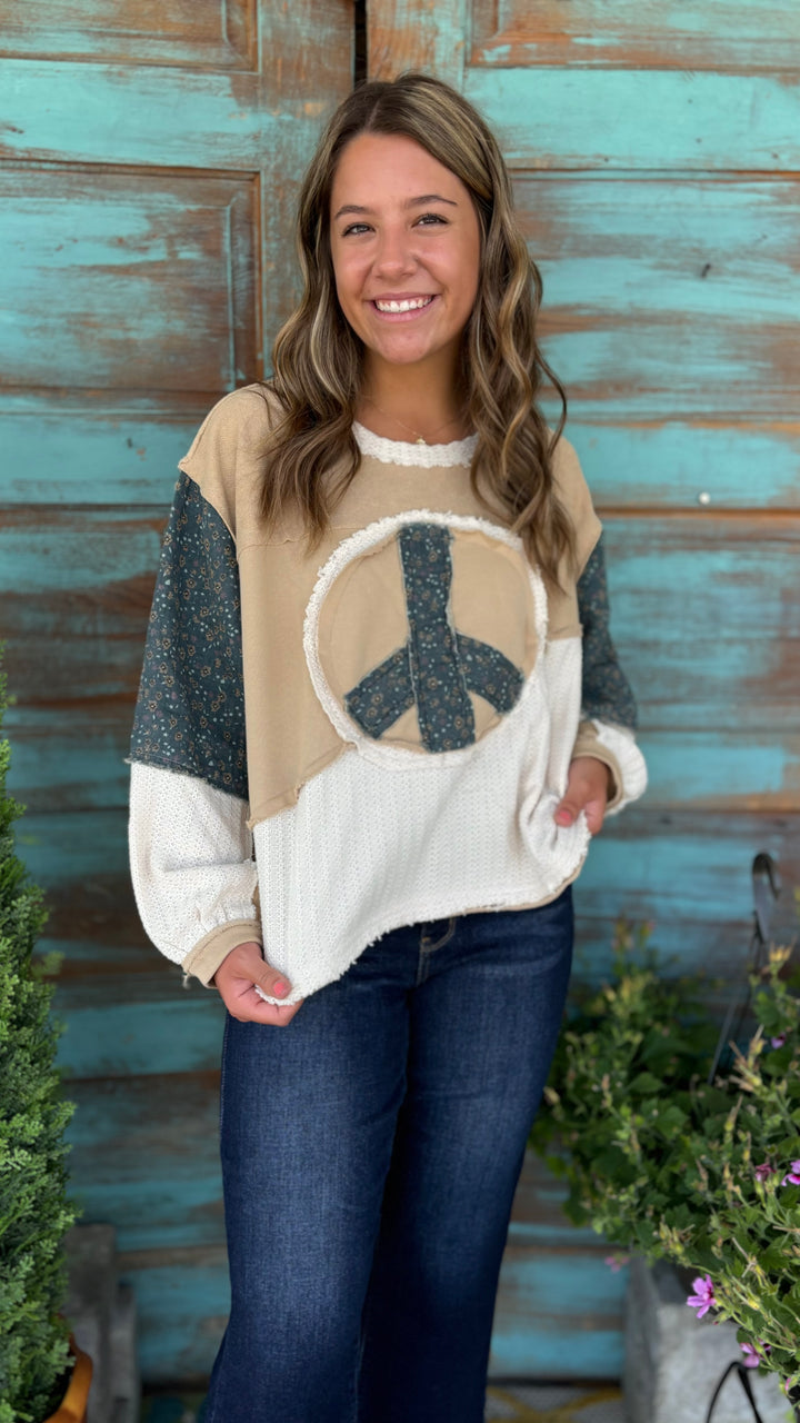 Peace & Love Sweater-Sweaters-POL-Evergreen Boutique, Women’s Fashion Boutique in Santa Claus, Indiana