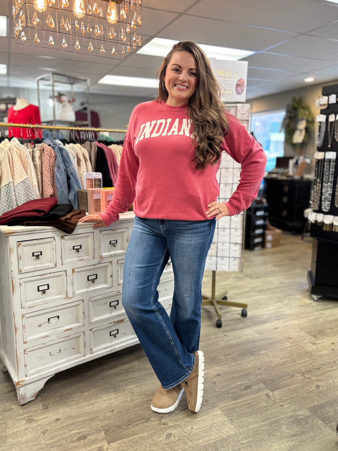Indiana Mineral Washed Sweatshirt-Tops-HRTandLUV-Evergreen Boutique, Women’s Fashion Boutique in Santa Claus, Indiana