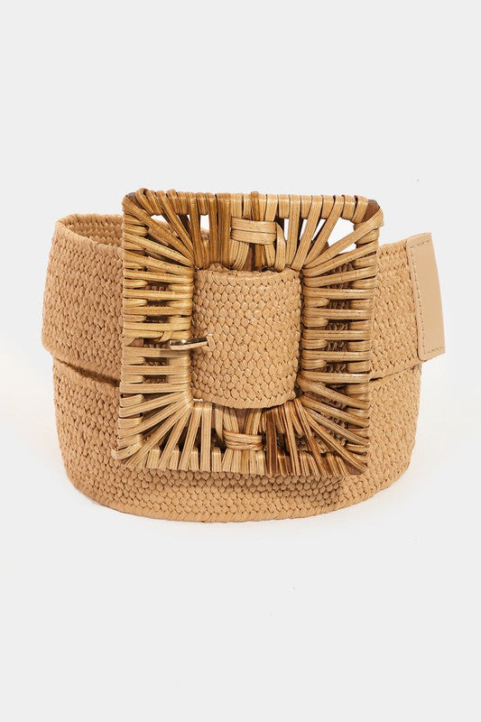 Wide Woven Braided Square Buckle Belt-Belts-Fame Accessories-Evergreen Boutique, Women’s Fashion Boutique in Santa Claus, Indiana