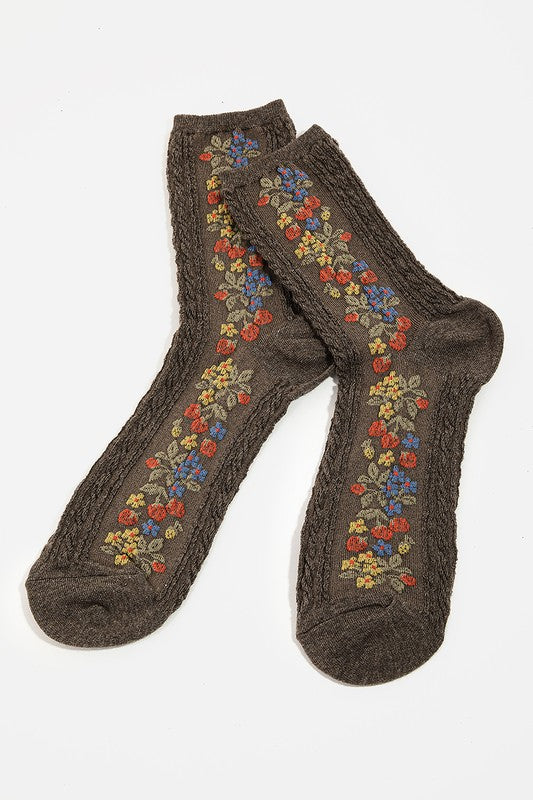 Embroidered Flower Pattern Socks-Socks-Fame Accessories-Evergreen Boutique, Women’s Fashion Boutique in Santa Claus, Indiana