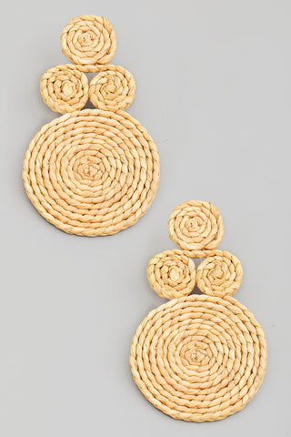 Raffia Braided Discs Dangle Earrings-Earrings-Fame Accessories-Evergreen Boutique, Women’s Fashion Boutique in Santa Claus, Indiana