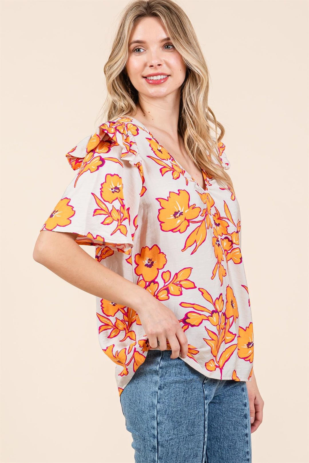 Hannah Floral Top-Short Sleeves-GeeGee-Evergreen Boutique, Women’s Fashion Boutique in Santa Claus, Indiana