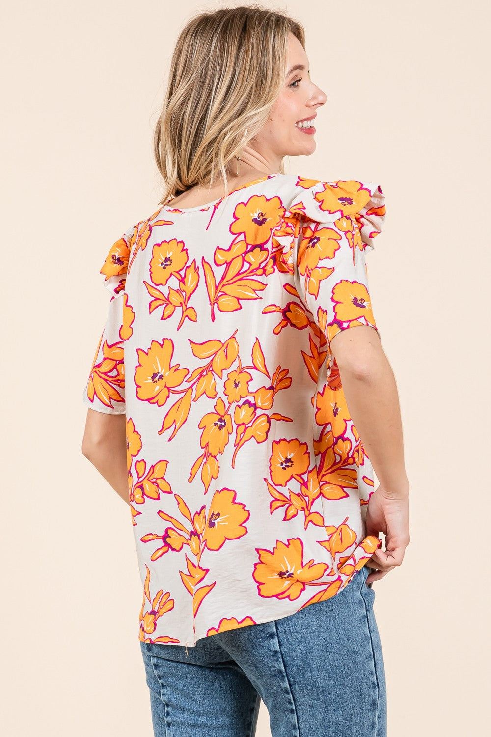 Hannah Floral Top-Short Sleeves-GeeGee-Evergreen Boutique, Women’s Fashion Boutique in Santa Claus, Indiana