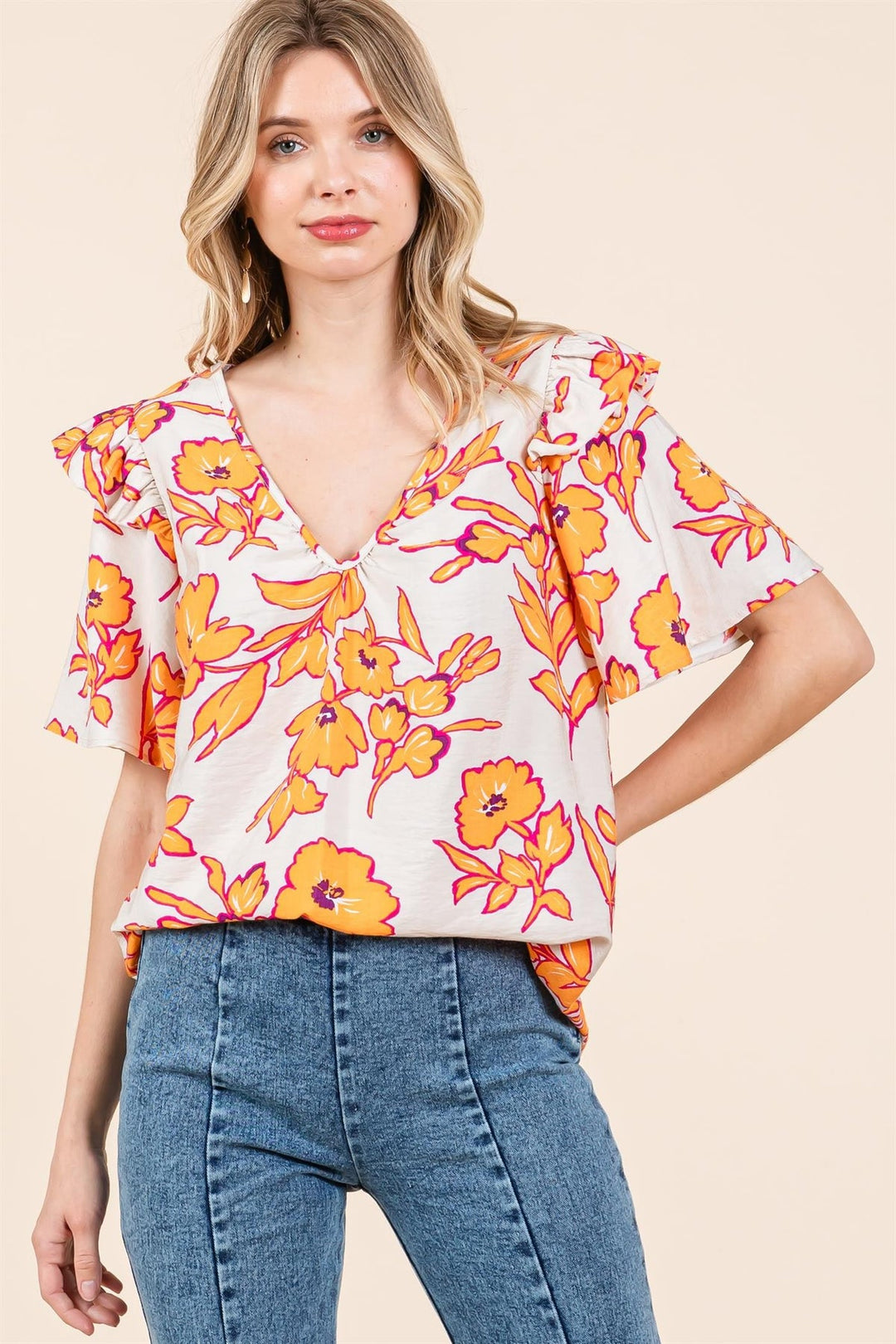 Hannah Floral Top-Short Sleeves-GeeGee-Evergreen Boutique, Women’s Fashion Boutique in Santa Claus, Indiana