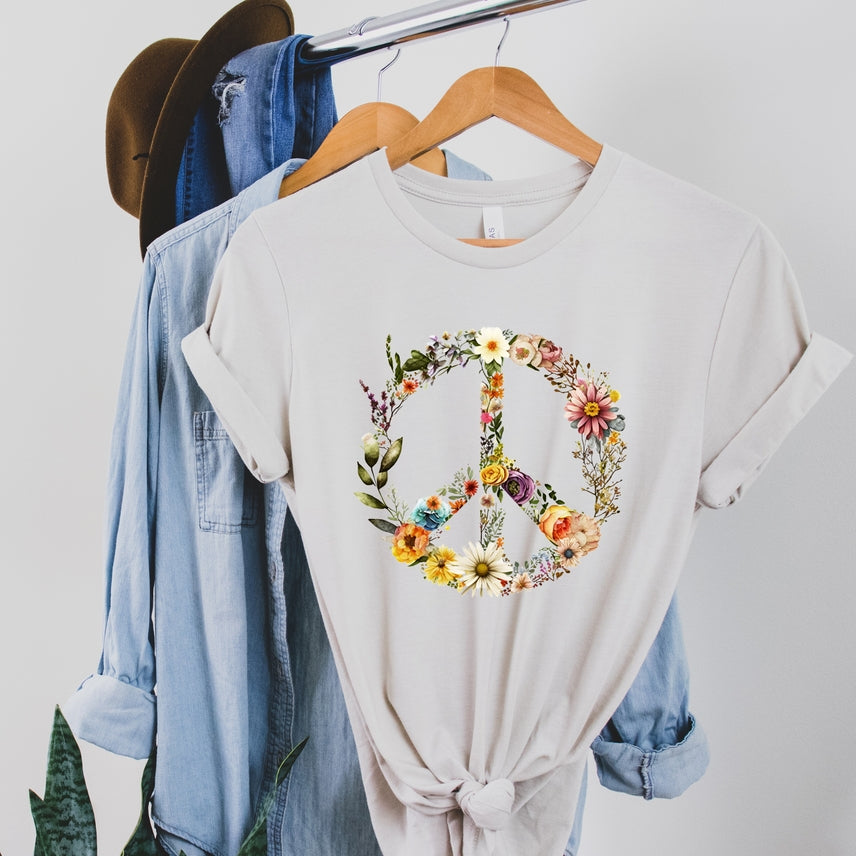 Floral Peace Graphic Tee-Graphic Tees-Willow Poppy-Evergreen Boutique, Women’s Fashion Boutique in Santa Claus, Indiana