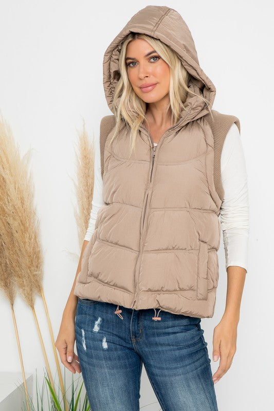 Madz Hooded Puffer Vest-Vests-26 International-Evergreen Boutique, Women’s Fashion Boutique in Santa Claus, Indiana