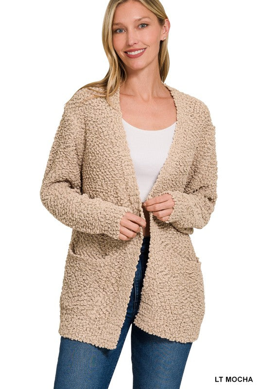 Carly Popcorn Cardigan-Cardigans-Zenana-Evergreen Boutique, Women’s Fashion Boutique in Santa Claus, Indiana