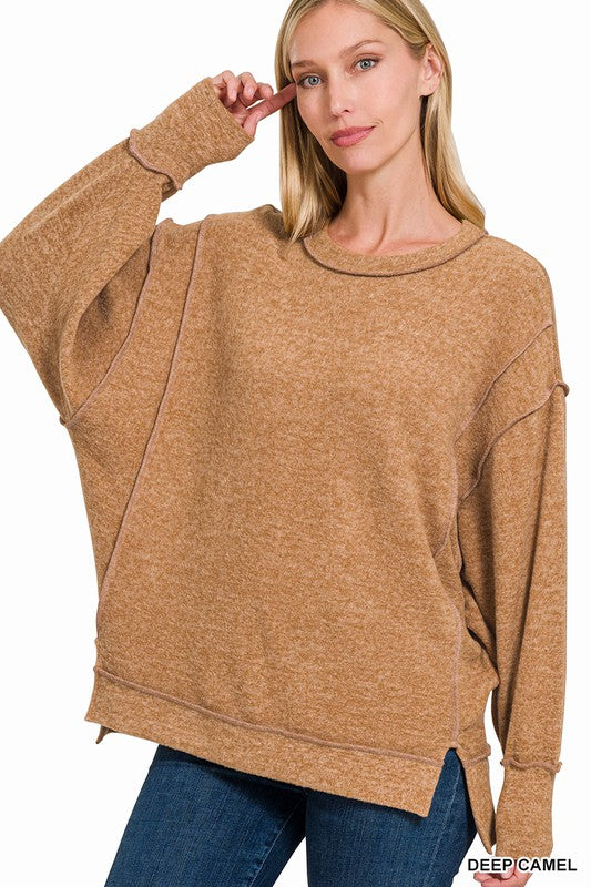 Carmen Exposed Seam Sweater-Sweaters-Zenana-Evergreen Boutique, Women’s Fashion Boutique in Santa Claus, Indiana