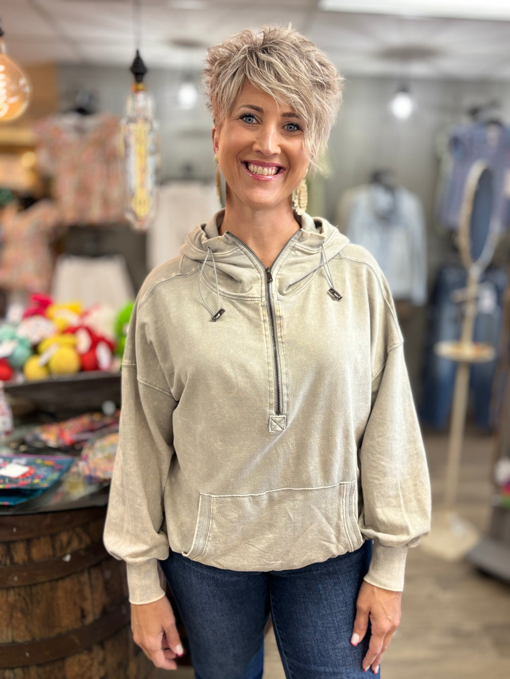 Cinch You Asked Half Zip Hooded Pullover-Tops-Zenana-Evergreen Boutique, Women’s Fashion Boutique in Santa Claus, Indiana
