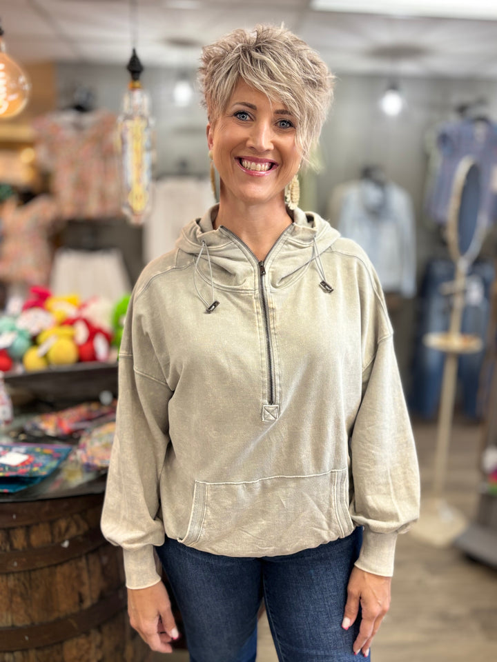Cinch You Asked Half Zip Hooded Pullover-Tops-Zenana-Evergreen Boutique, Women’s Fashion Boutique in Santa Claus, Indiana