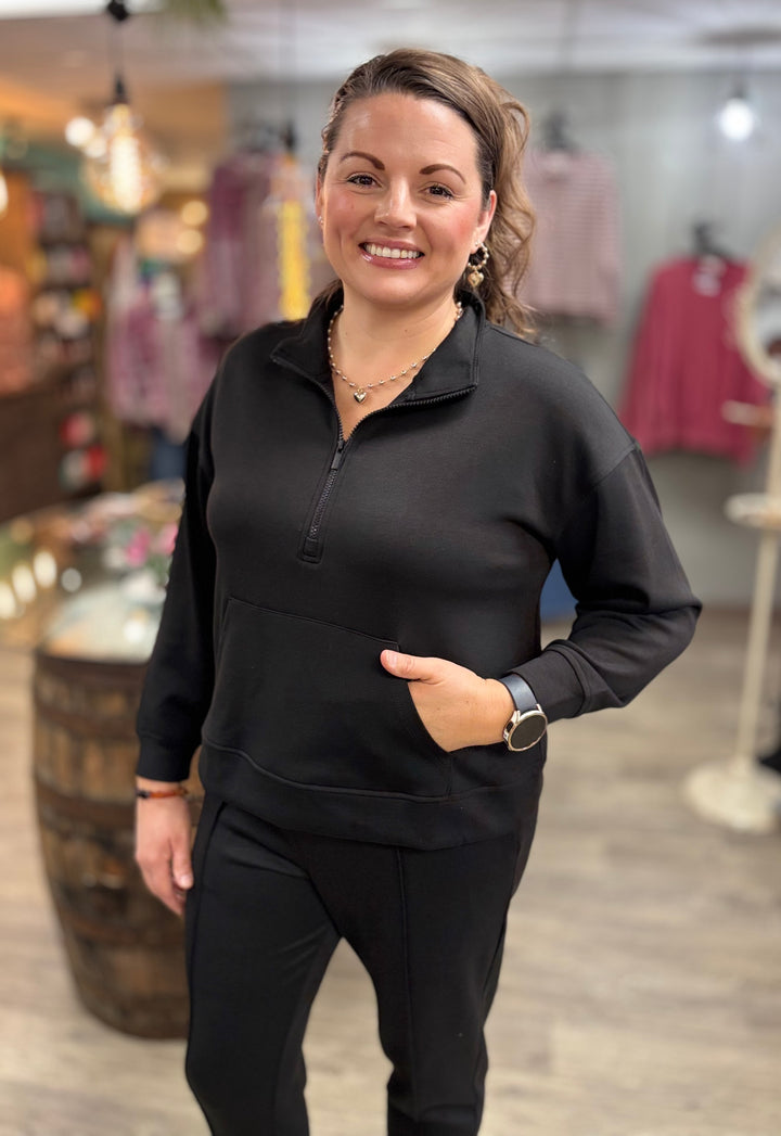 Zenana On Repeat Half Zip Scuba Pullover-Tops-Zenana-Evergreen Boutique, Women’s Fashion Boutique in Santa Claus, Indiana