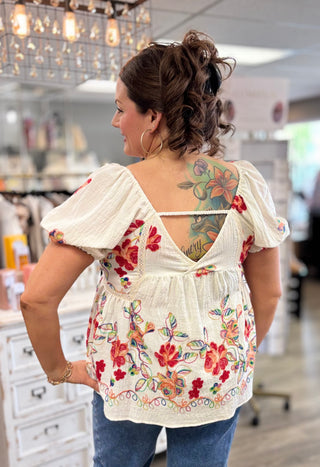 Embroidered Puff Sleeve Top