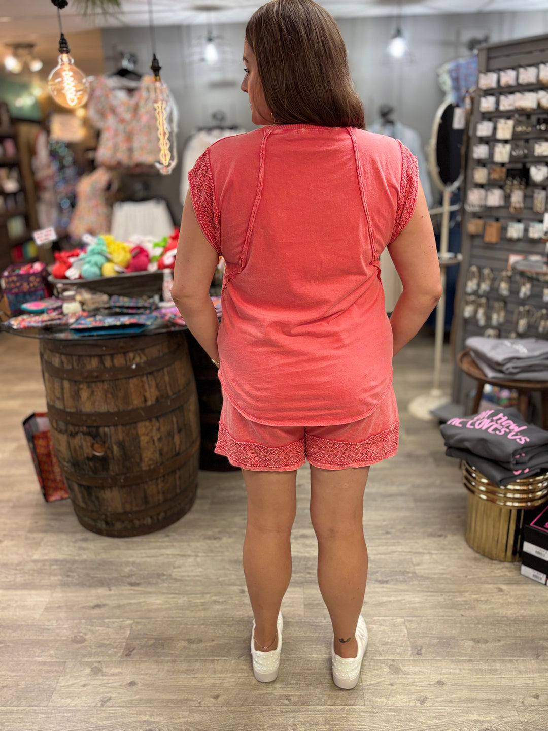 Sangria Sunset Mineral Washed Shorts-Bottoms-J. Her-Evergreen Boutique, Women’s Fashion Boutique in Santa Claus, Indiana