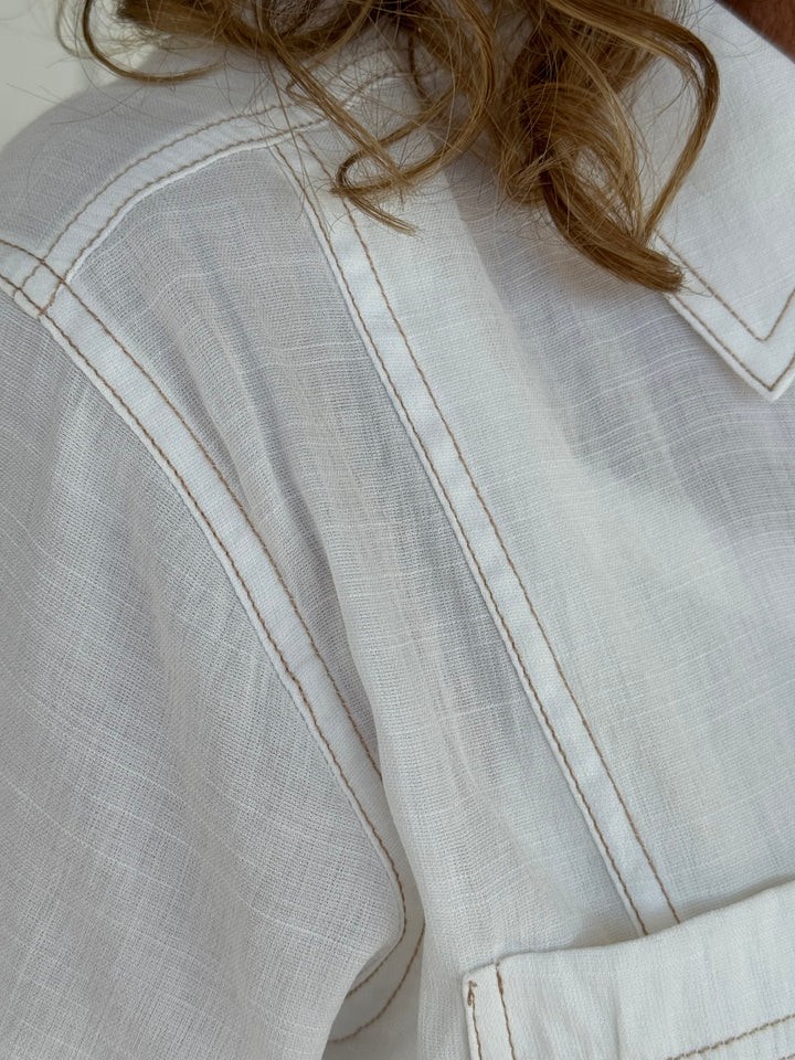 Maisie Tie Front Button Down Shirt-tops-Hem & Thread-Evergreen Boutique, Women’s Fashion Boutique in Santa Claus, Indiana